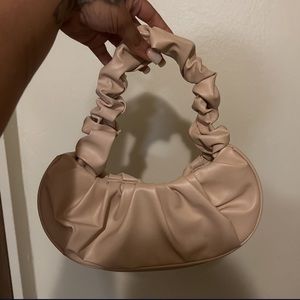 Beige Ruched Shoulder Bag
